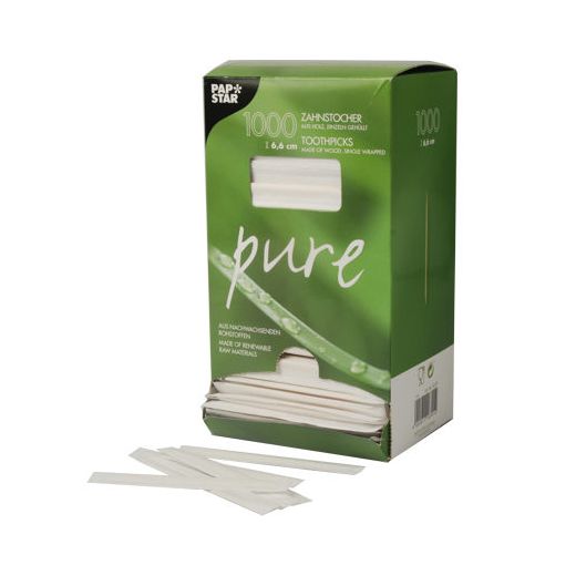 Cure dents, bois emballé "pure" rond 6,5 cm 1