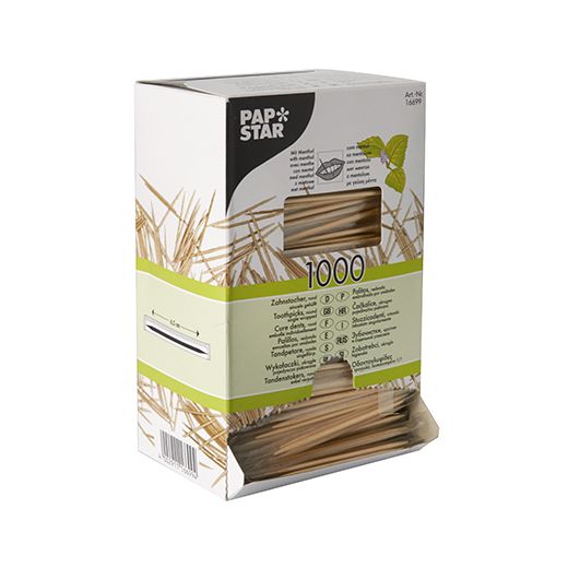 Cure dents, bois emballé rond 6,5 cm avec menthe 1