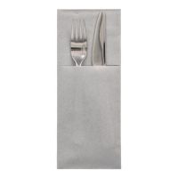 Pochettes à couverts, airlaid 40 cm x 48 cm gris "Premium" avec enveloppe à couverts