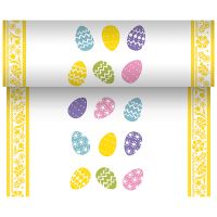Chemin de table, aspect textile, Airlaid 24 m x 40 cm "Coloured Eggs"
