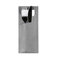 Pochettes à couverts 20 cm x 8,5 cm gris serviette blanche incluse 33 x 33 cm, 2 couches