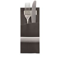 Pochettes à couverts 20 cm x 8,5 cm noir/blanc "Stripes" serviette couleur incluse 33 x 33 cm, 2-plis