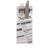Pochettes à couverts "Newsprint" 20 cm x 8,5 cm inclu. serviettes noires 33 x 33 cm 2-couches
