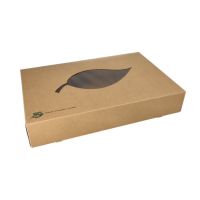 Boites alimentaires à emporter, carton "pure" 8 cm x 46,4 cm x 31,3 cm marron "100% Fair" avec fenêtre transparente en PLA