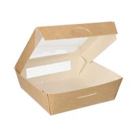 Boîtes alimentaires, en carton, avec fenêtre transparente en PLA rectangulaire 1000 ml 16 cm x 16 cm x 5 cm marron