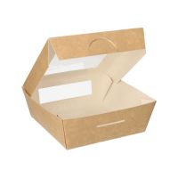 Boîtes alimentaires, en carton, avec fenêtre transparente en PLA rectangulaire 750 ml 14 cm x 14 cm x 5 cm marron