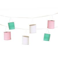 Guirlande décorative 3,6 m blanc/turquoise/rose "Pastel" à 8 lanternes