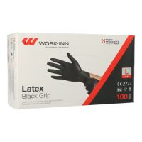 "WORK-INN/PS" Gants en latex, non poudrés "Black Grip" noir Taille L