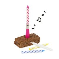 Bougie musicale 12 cm couleurs assorties "Happy Birthday" avec trois bougies réserves