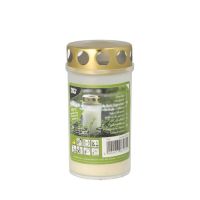 Bougie à huile T3, 100% huile végétale naturelle Ø 6,5 cm · 12,5 cm blanc enveloppe transparente, avec couvercle doré