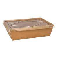 Bols à salade, carton rectangulaire 1600 ml 6 cm x 22,4 cm x 16,7 cm marron avec couvercle