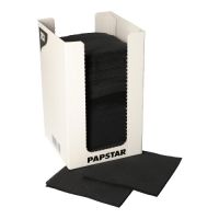 Serviettes, 2 plis "PUNTO" pliage 1/4 20 cm x 20 cm noir microgaufrée, avec boîte distributrice