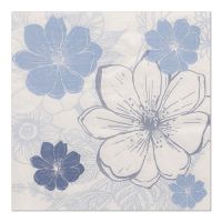 Serviettes, 3 plis pliage 1/4 33 cm x 33 cm "Blue Floret"