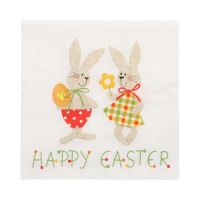 Serviettes, 3 plis pliage 1/4 33 cm x 33 cm "Bunny Couple"
