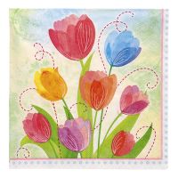 Serviettes, 3 plis pliage 1/4 33 cm x 33 cm "Tulip Bouquet"