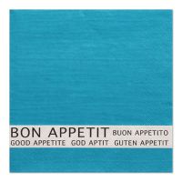 Serviettes, 3 plis pliage 1/4 33 cm x 33 cm turquoise "Bon Appetit"