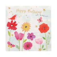 Serviettes, 3 plis pliage 1/4 33 cm x 33 cm "Birthday Flowers"
