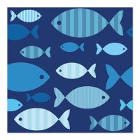Serviettes, 3 couches pliage 1/4 33 cm x 33 cm "Blue Fish"