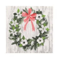 Serviettes, 3 plis pliage 1/4 33 cm x 33 cm "Christmas Wreath"