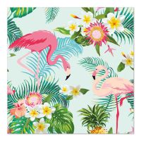 Serviettes, 3 couches pliage 1/4 33 cm x 33 cm "Exotic Flamingos"