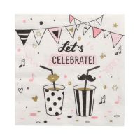 Serviettes, 3 plis pliage 1/4 33 cm x 33 cm "Let's Celebrate"