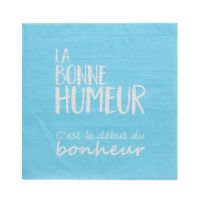 Serviettes, 3 plis pliage 1/4 33 cm x 33 cm bleu "La Bonne Humeur"