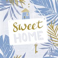 Serviettes, 3 plis pliage 1/4 33 cm x 33 cm bleu "Sweet Home"