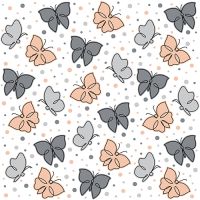 Serviettes, 3 plis pliage 1/4 33 cm x 33 cm gris "Papillons"