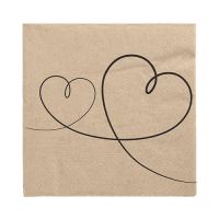Serviettes, 3 plis pliage 1/4 33 cm x 33 cm naturel "Love" fait à partir de papier recyclé