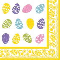 Serviettes, 3 plis pliage 1/4 40 cm x 40 cm "Coloured Eggs"