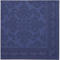 Serviettes "ROYAL Collection" pliage 1/4 40 cm x 40 cm bleu foncé "Arabesque"