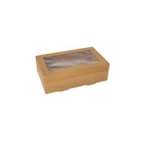 Boites alimentaires à emporter, carton rectangulaire 8 cm x 15,3 cm x 25,5 cm marron avec couvercle séparé et fenêtre transparente en PET