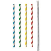 Pailles en papier Ø 6 mm · 20 cm couleurs assorties "Stripes" emballage individuel