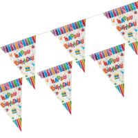 Guirlande fanion, plastique 4 m "Happy Birthday" résistant aux intempéries