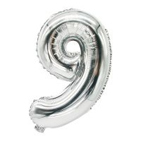 Ballon aluminium 35 cm x 20 cm argent "9"