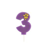 Bougie chiffre, mini 6,8 cm violet "3"