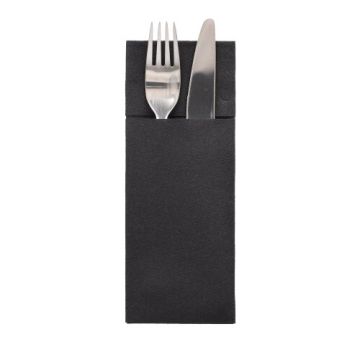 Pochettes à couverts pliage 1/8 40 cm x 33 cm noir serviette Airlaid