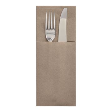 Pochettes à couverts, airlaid 40 cm x 48 cm taupe "Premium" avec enveloppe à couverts