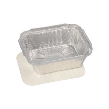 Barquettes aluminium avec couvercle en carton laminé, PE rectangulaire 0,5 l 4,2 cm x 11,4 cm x 14 cm