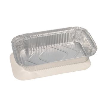 Plats en aluminium avec couvercles en carton laminé PP rectangulaire 0,65 l 3,4 cm x 13 cm x 22 cm pour lasagne