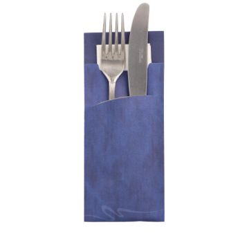 Pochettes à couverts 20 cm x 8,5 cm bleu serviette blanche 33 x 33 cm 2 plies incluse
