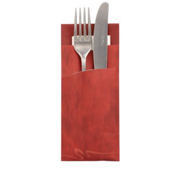 Pochettes à couverts 20 cm x 8,5 cm bordeaux serviette blanche 33 x 33 cm 2 plies incluse