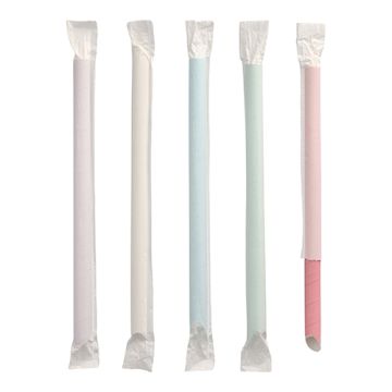 Bubble Tea Pailles, papier Ø 12 mm · 20 cm couleurs assorties avec pointe, emballages individuels