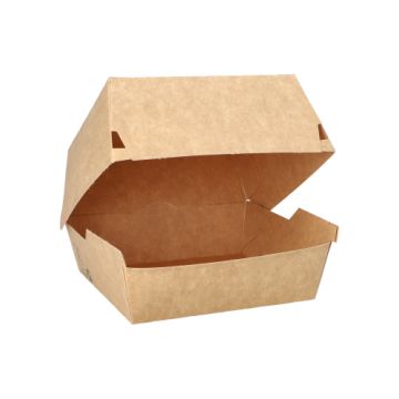 Boites hamburger en carton 12,5 cm x 12,5 cm marron "100% Fair" grand format