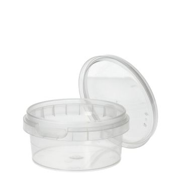 Pots alimentaires, PP rond 180 ml Ø 9,5 cm · 4,5 cm transparent à fermeture originale