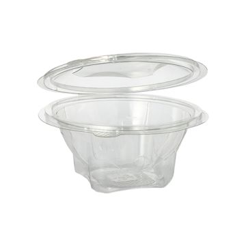 Boîtes traiteur avec couvercle charnière, R-PET rond 500 ml Ø 15,5 cm · 6,8 cm transparent