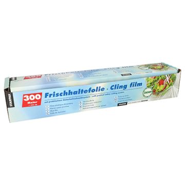 Film plastique alimentaire, PVC 300 m x 45 cm avec système de coupe pratique