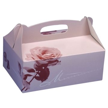 Boîtes à gateaux en carton rectangulaire 26 cm x 22 cm x 9 cm rosé avec poignée