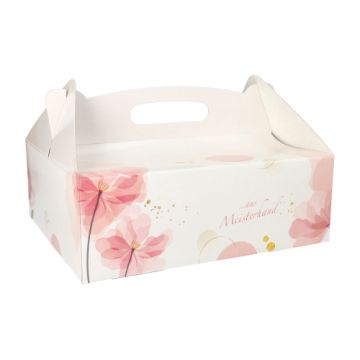 Boîtes à gateaux en carton rectangulaire 26 cm x 22 cm x 9 cm rosé avec poignée