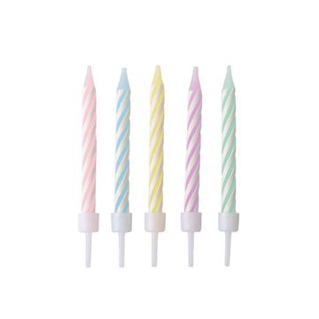 Bougies d´anniversaire avec support 6 cm couleurs assorties pastell